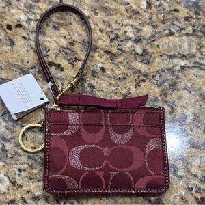 Coach Deep Red Card Holder with Strap